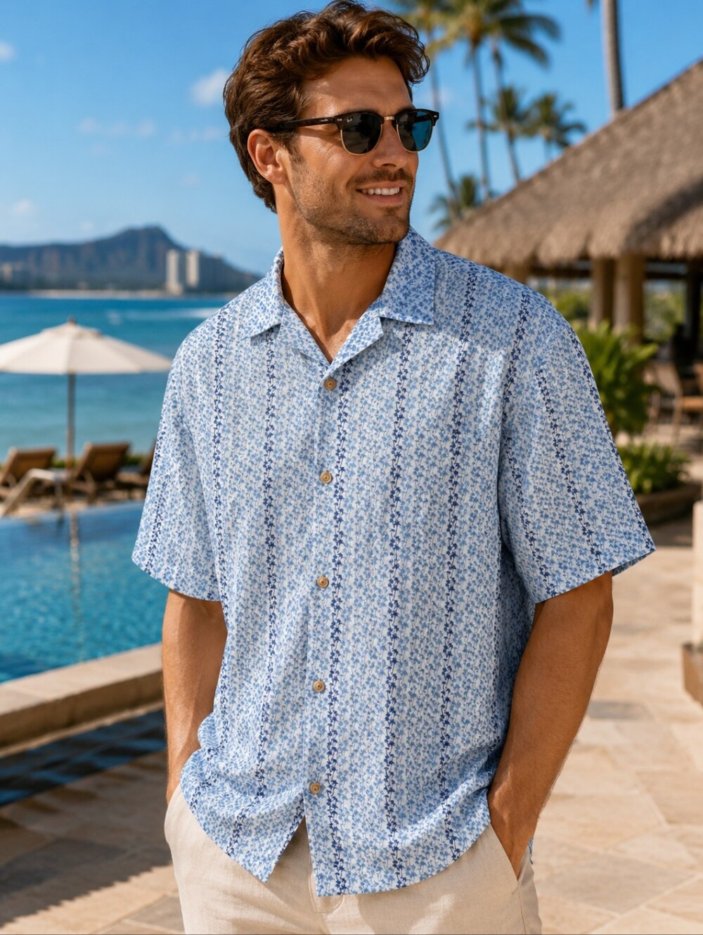 Vintage Quicksilver Edition Men’s Shirt Blue Palm Trees Aloha Camp Surf Soft L